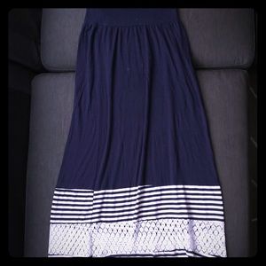 A blue and white to the feet skirt